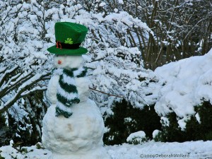 Snowman dressed as a leprechaun