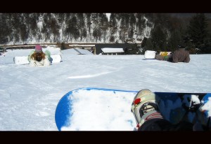 Getting ready to snowboard